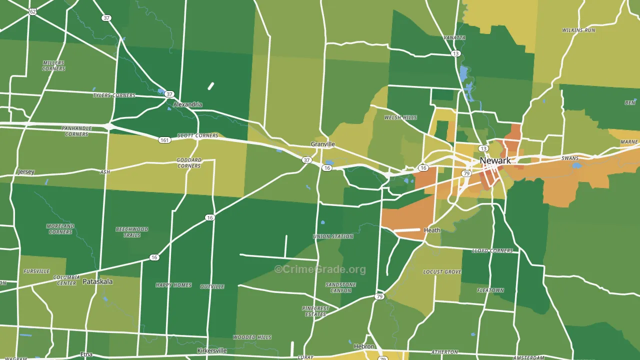 Licking County, OH Map of Burglary Rates
