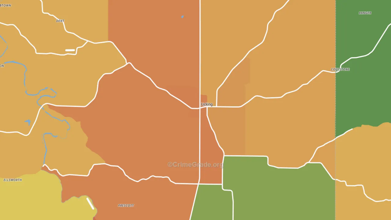 Licking, MO Map of Burglary Rates