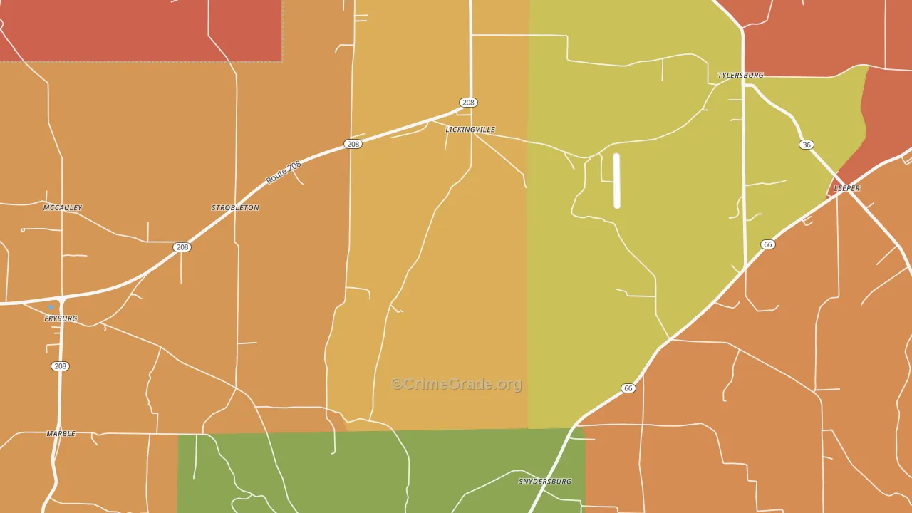 Lickingville, PA Map of Burglary Rates