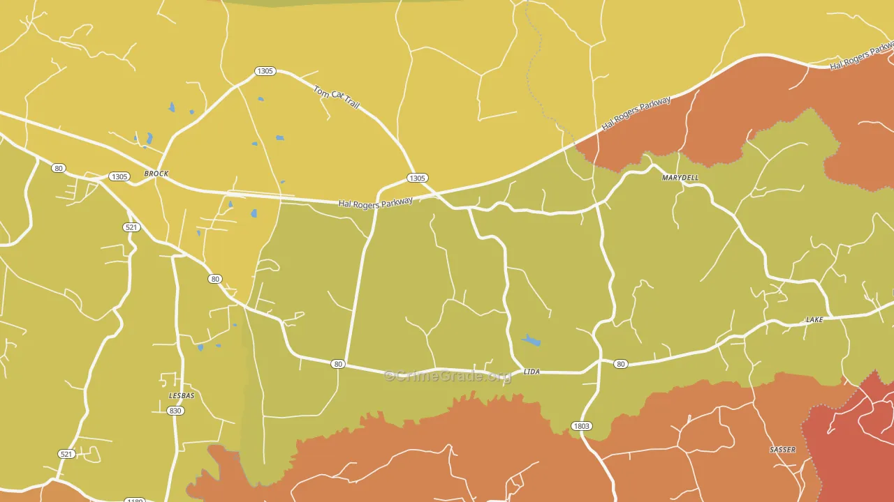 Lida, KY Map of Burglary Rates