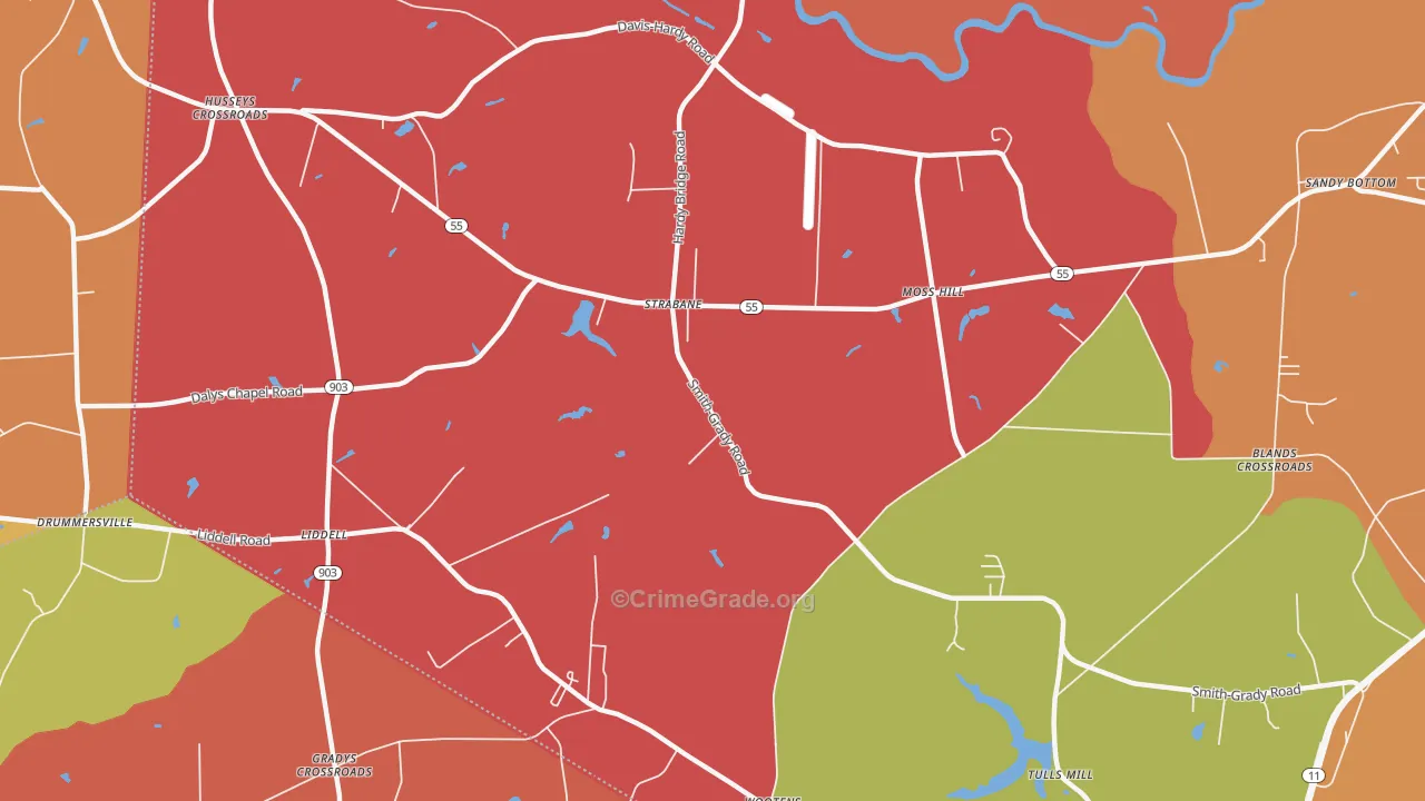 Liddell, NC Map of Burglary Rates