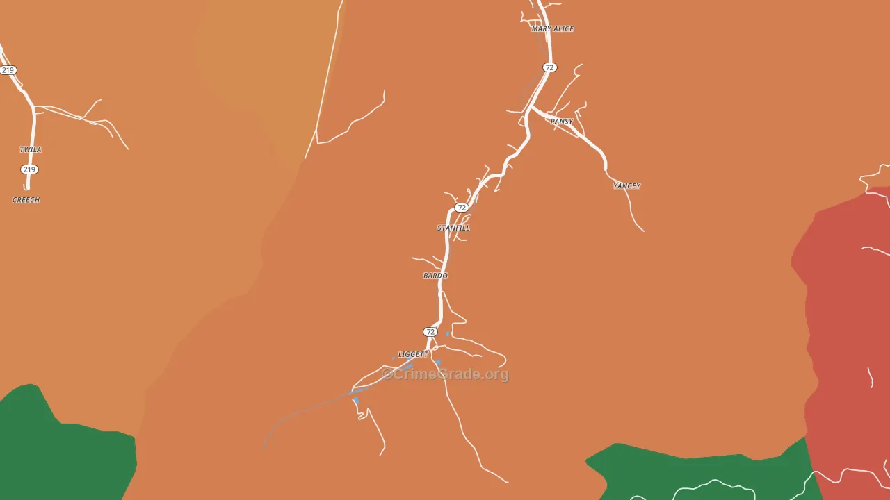 Liggett, KY Map of Burglary Rates