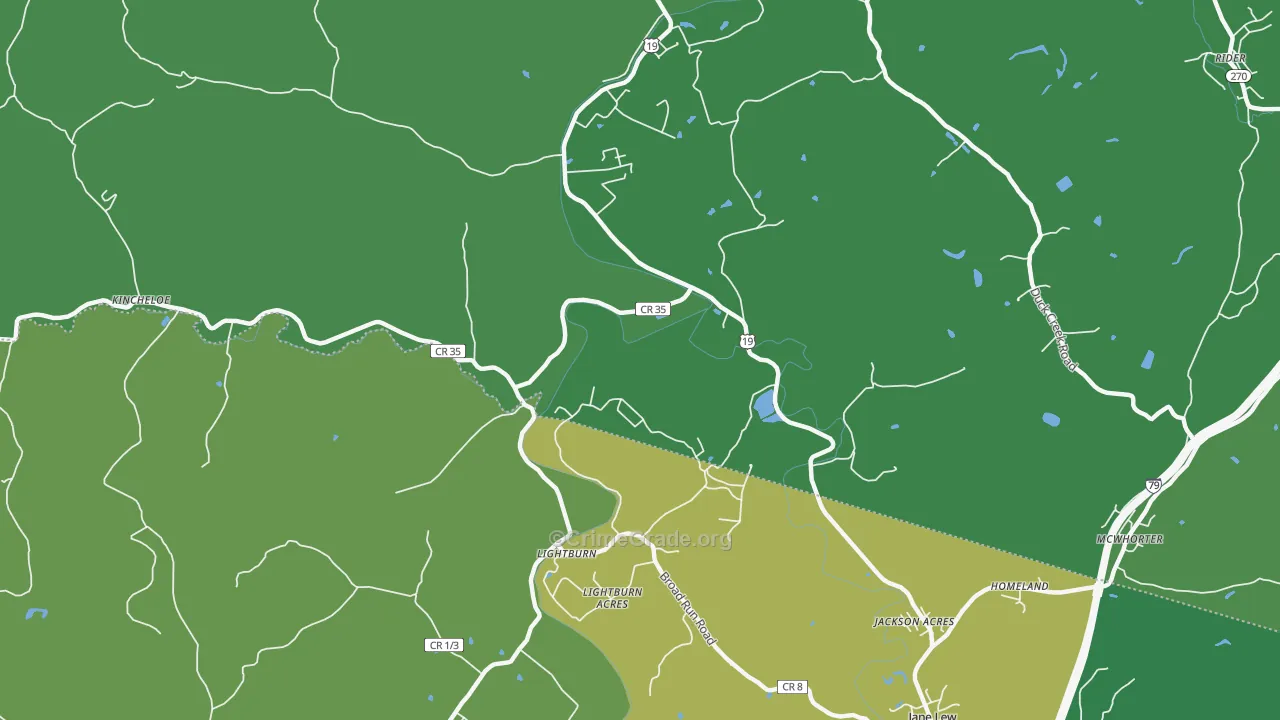 Lightburn, WV Map of Burglary Rates
