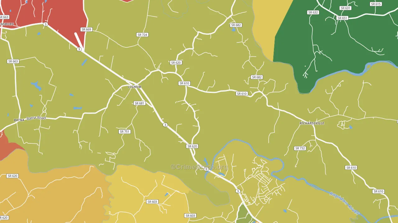 Lignum, VA Map of Burglary Rates
