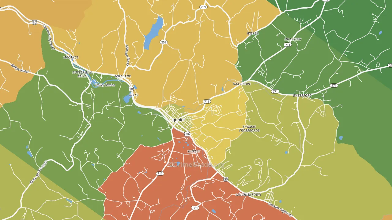 Ligonier, PA Map of Burglary Rates