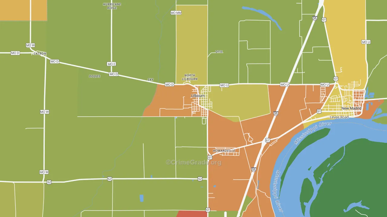 Lilbourn, MO Map of Burglary Rates