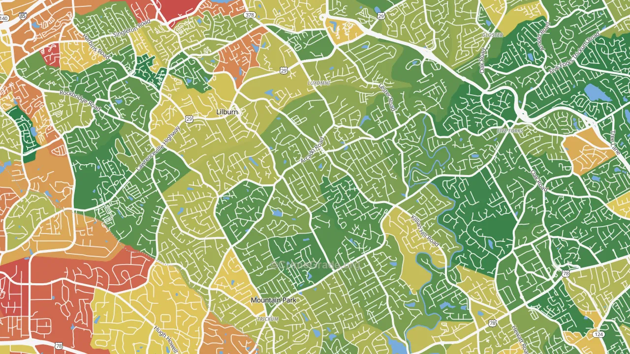 Lilburn, GA Map of Burglary Rates