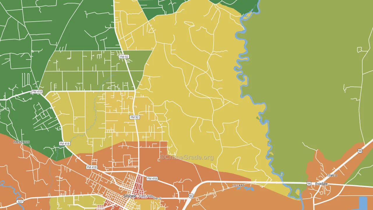 Lillard, TX Map of Burglary Rates