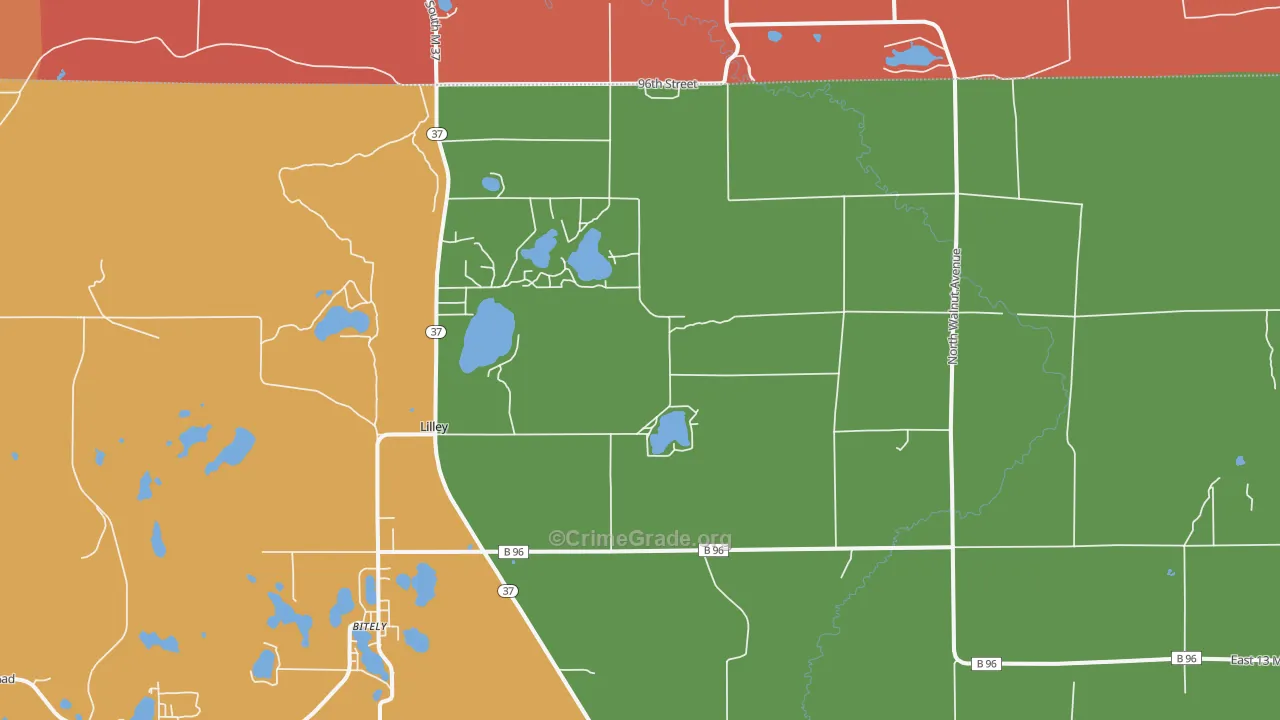 Lilley, MI Map of Burglary Rates