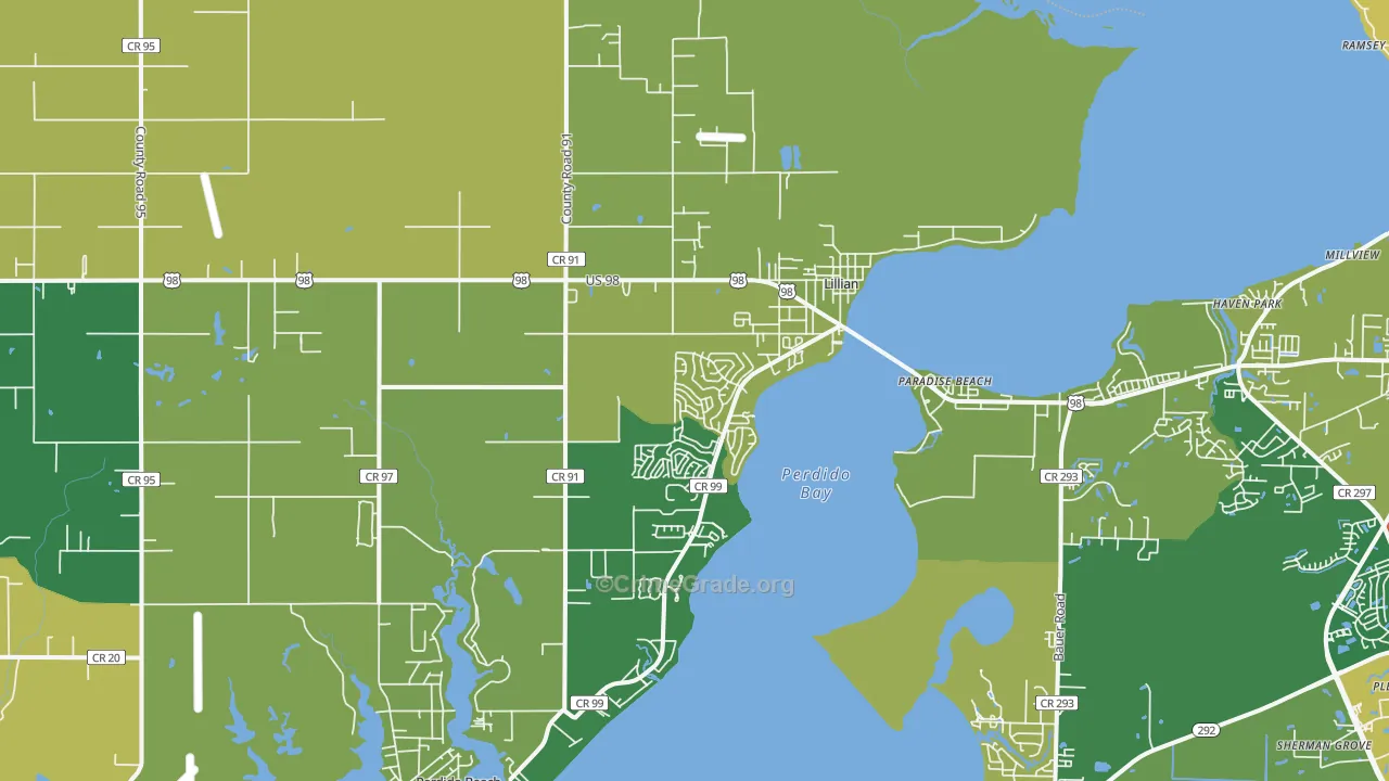 Lillian, AL Map of Burglary Rates