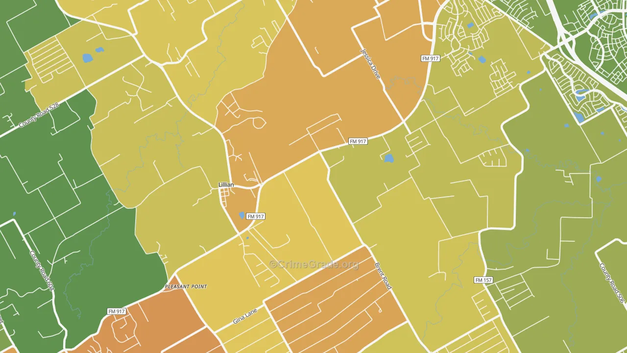 Lillian, TX Map of Burglary Rates