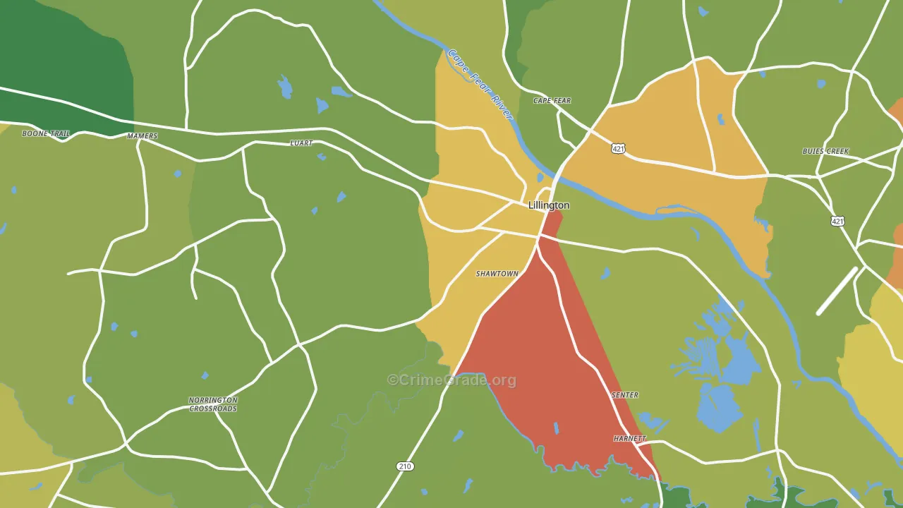 Lillington, NC Map of Burglary Rates