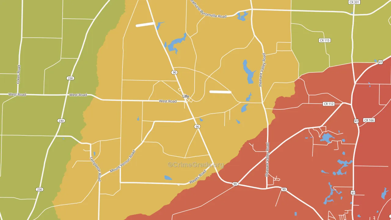 Lilly, GA Map of Burglary Rates