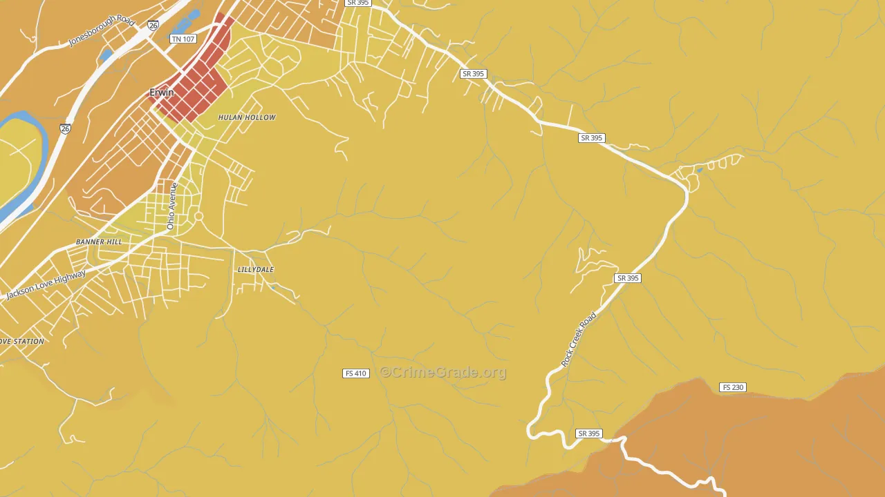 Lillydale, TN Map of Burglary Rates