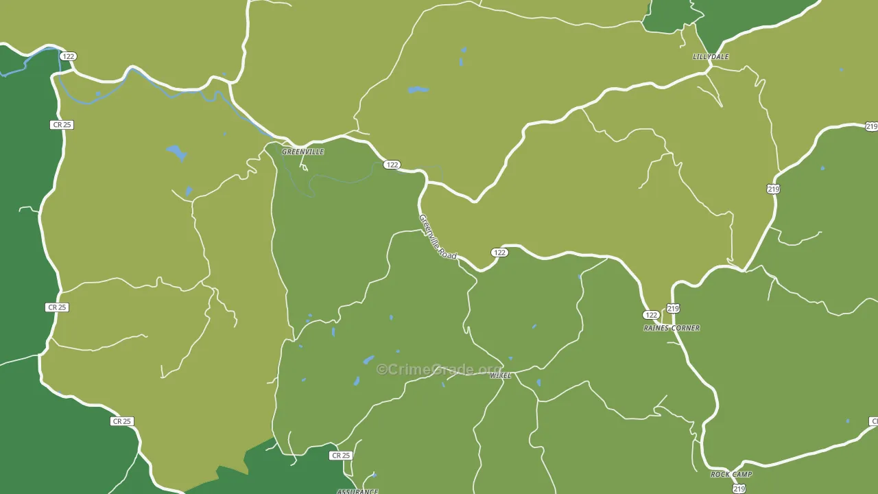 Lillydale, WV Map of Burglary Rates