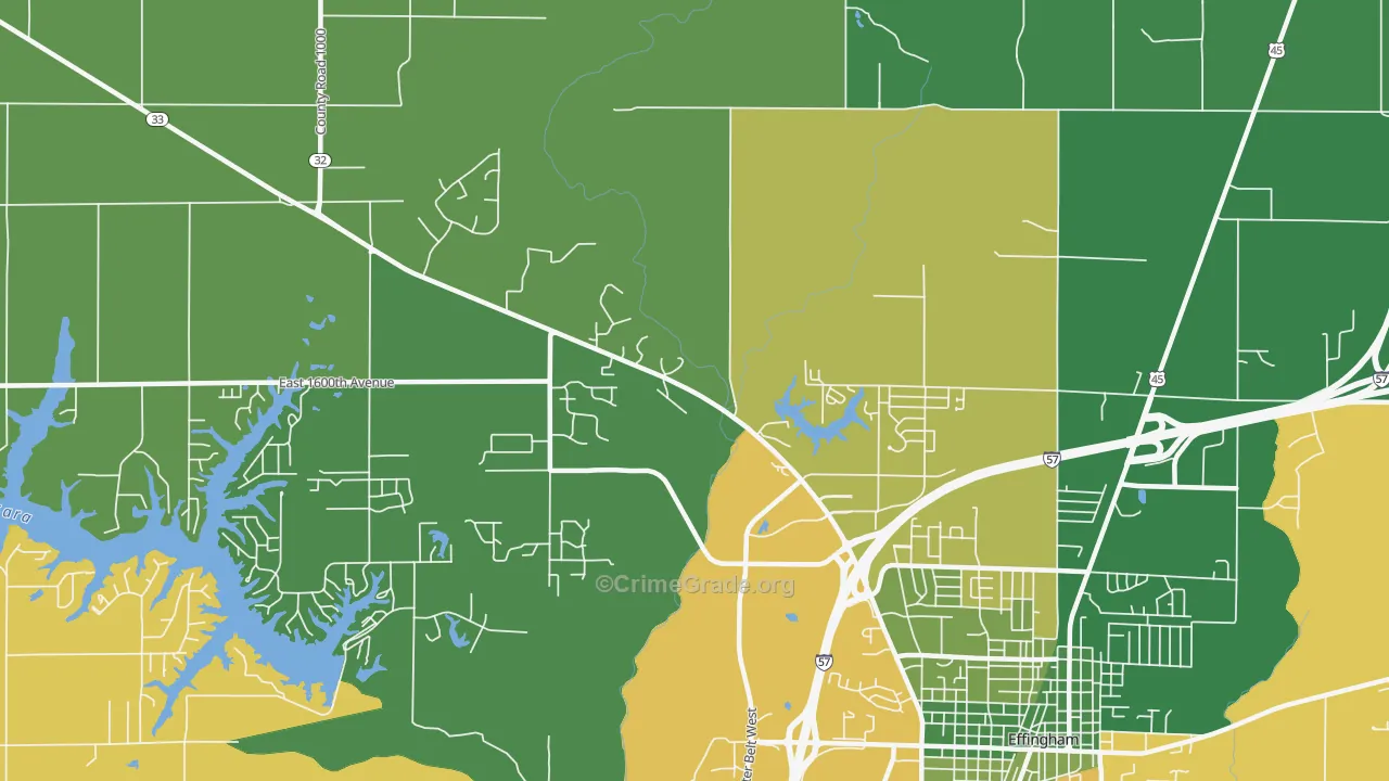 Lillyville, IL Map of Burglary Rates