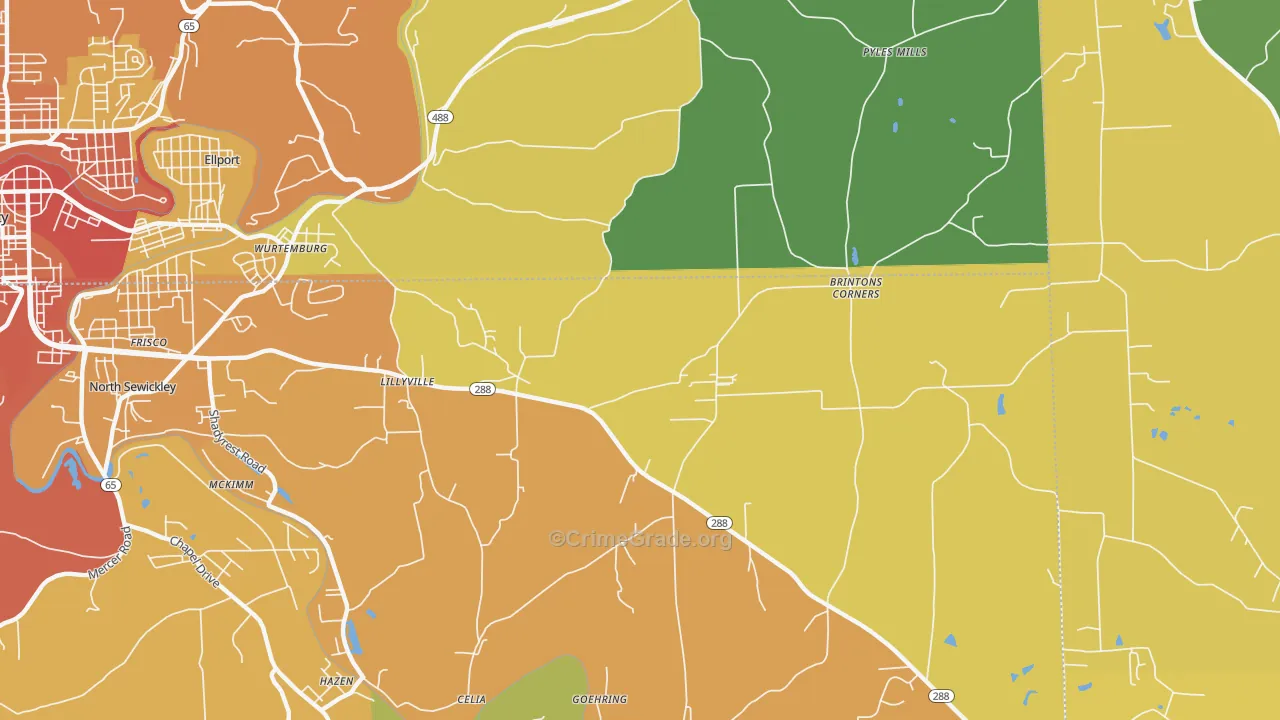 Lillyville, PA Map of Burglary Rates