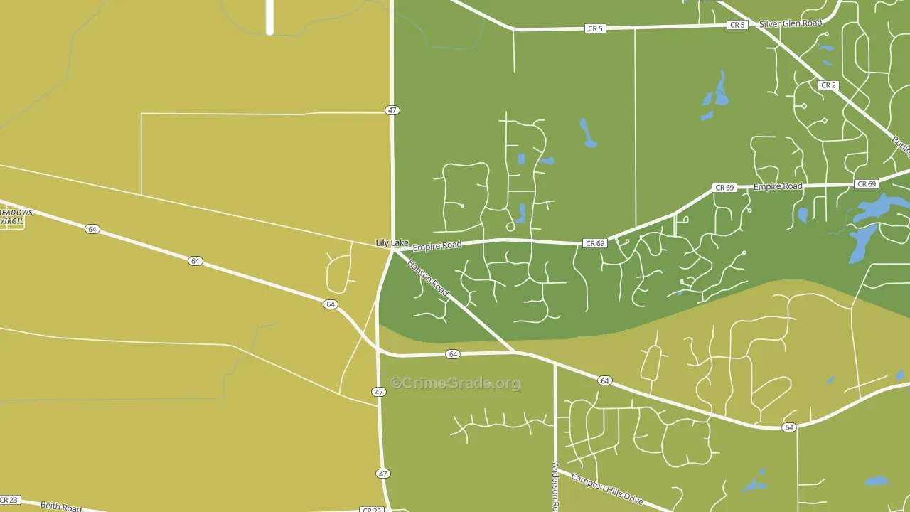 Lily Lake, IL Map of Burglary Rates