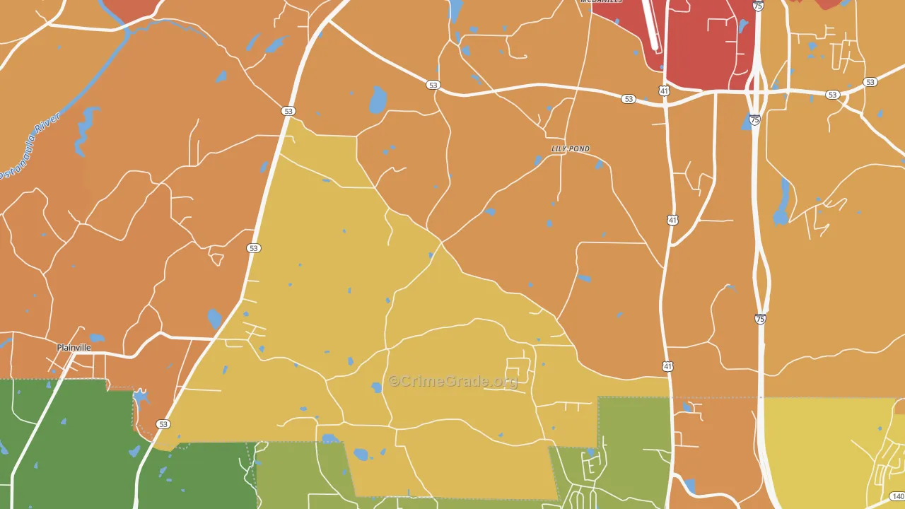Lily Pond, GA Map of Burglary Rates