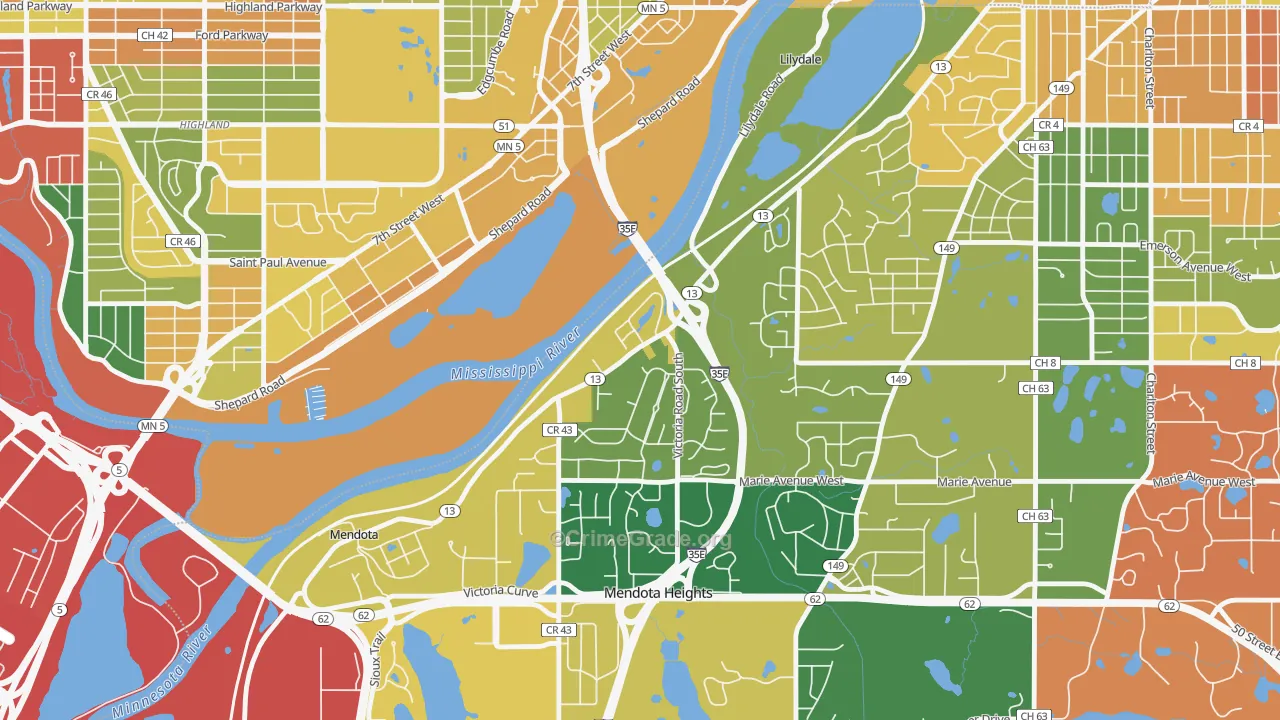 Lilydale, MN Map of Burglary Rates