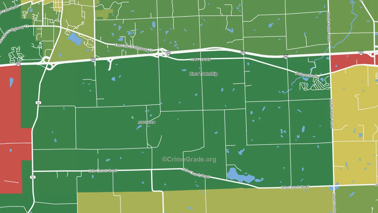 Lima Center, MI Map of Burglary Rates