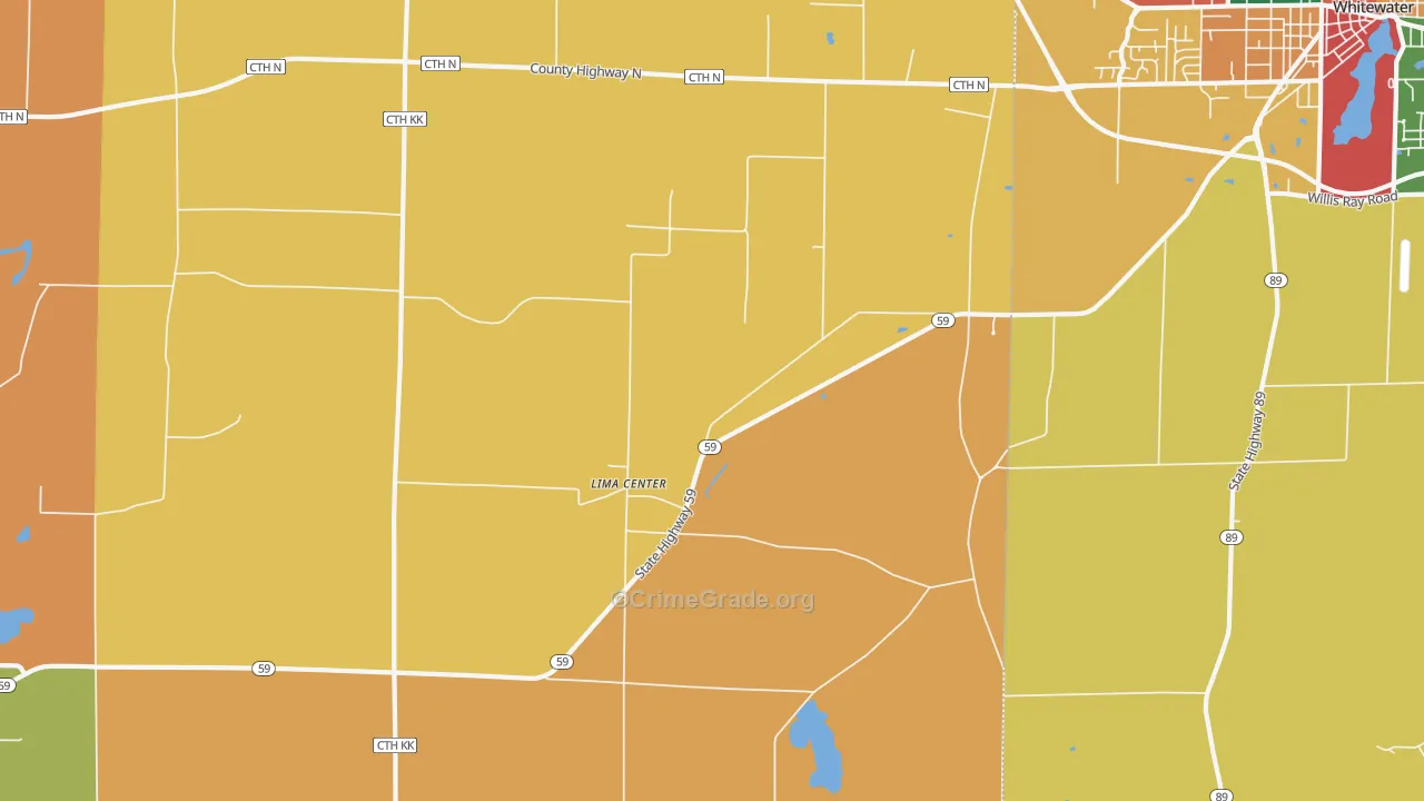 Lima Center, WI Map of Burglary Rates
