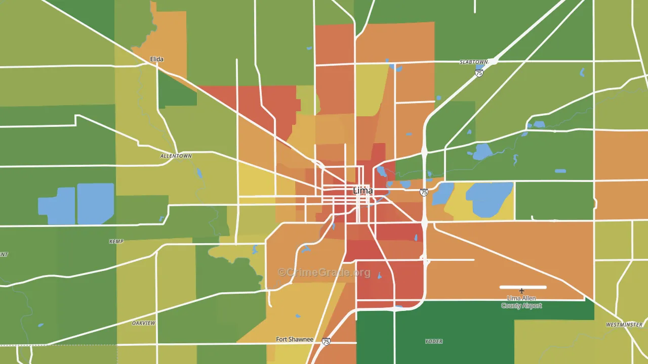 Lima, OH Map of Burglary Rates