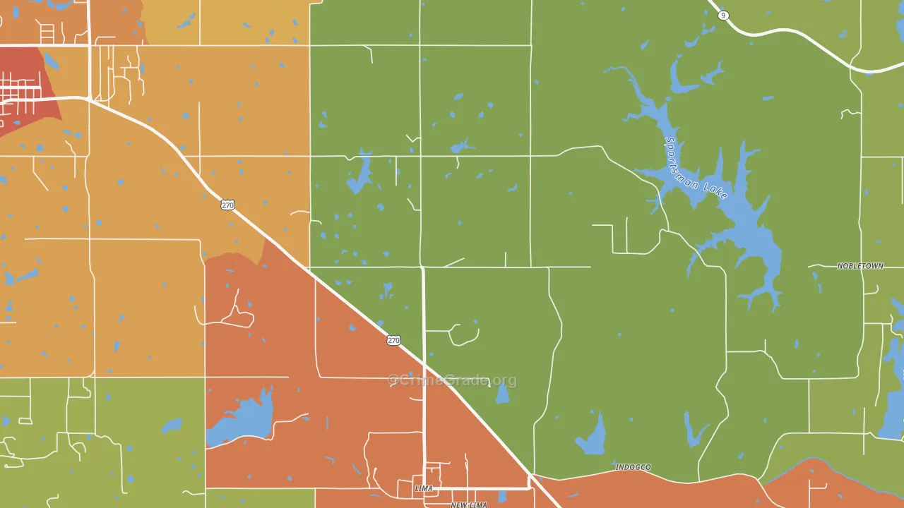 Lima, OK Map of Burglary Rates