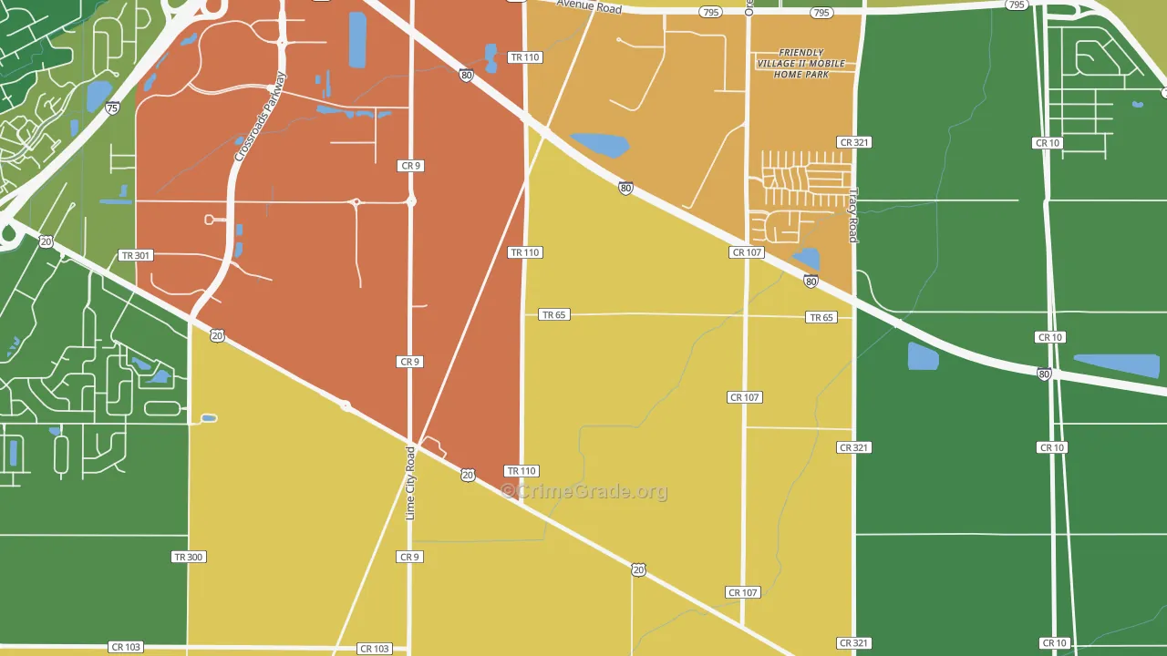 Lime City, OH Map of Burglary Rates
