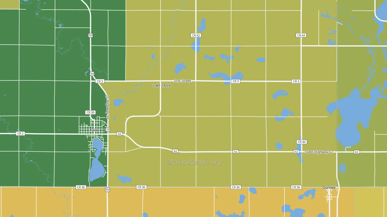 Lime Creek, MN Map of Burglary Rates