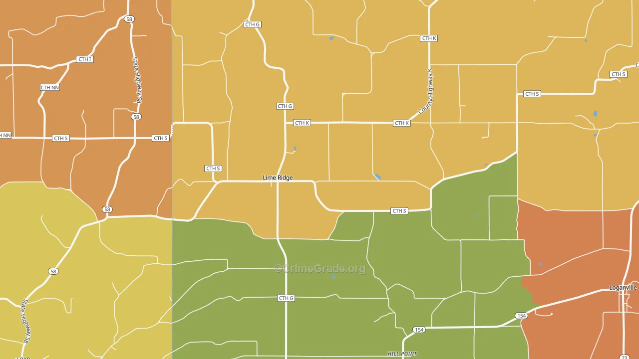 Lime Ridge, WI Map of Burglary Rates