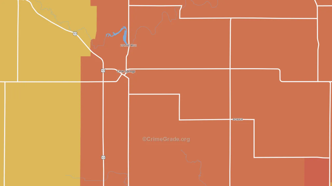 Lime Springs, IA Map of Burglary Rates