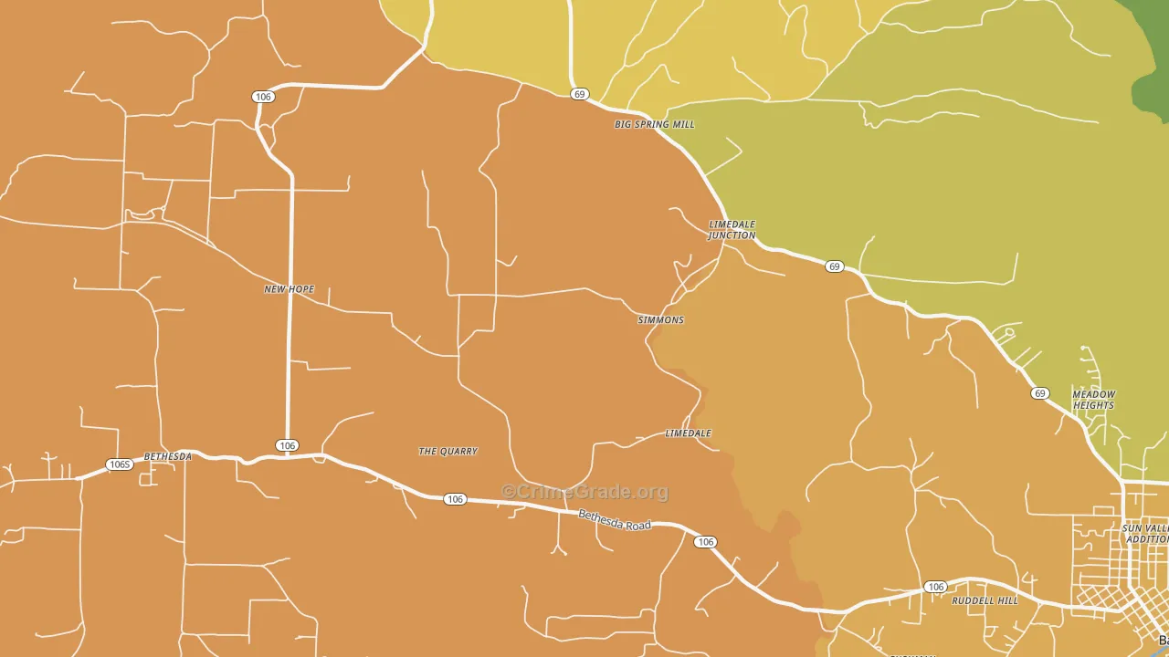 Limedale, AR Map of Burglary Rates
