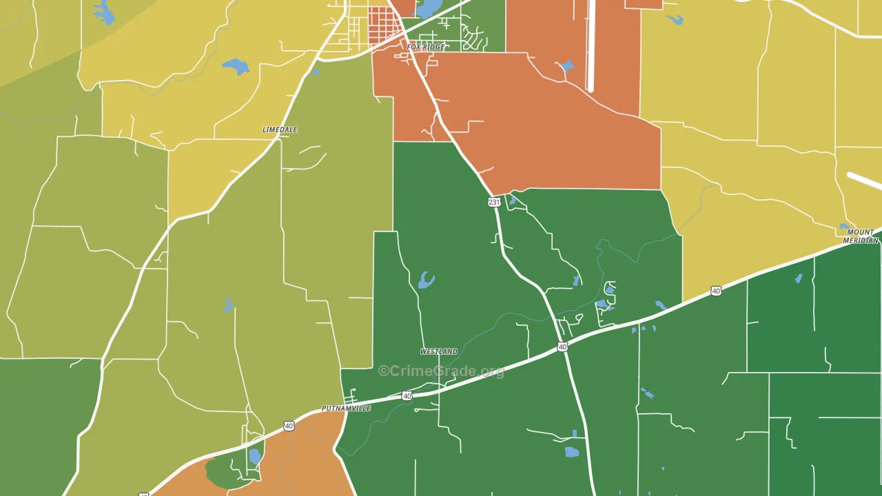 Limedale, IN Map of Burglary Rates