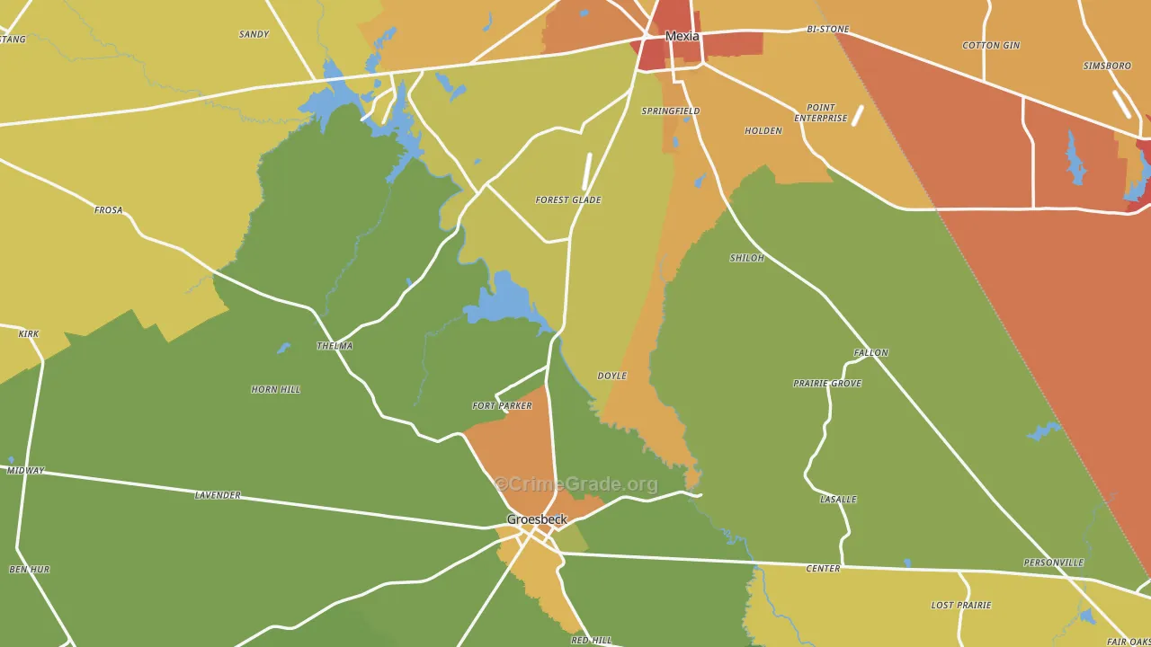 Limestone County, TX Map of Burglary Rates