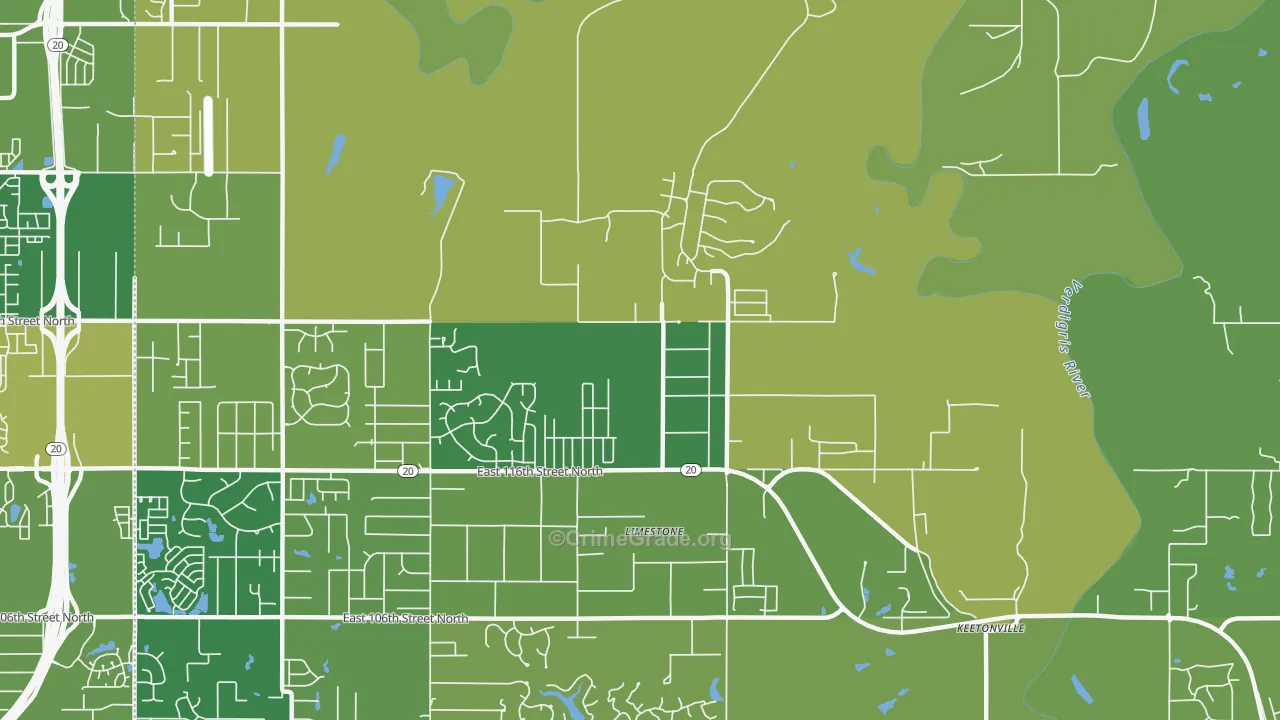 Limestone, OK Map of Burglary Rates