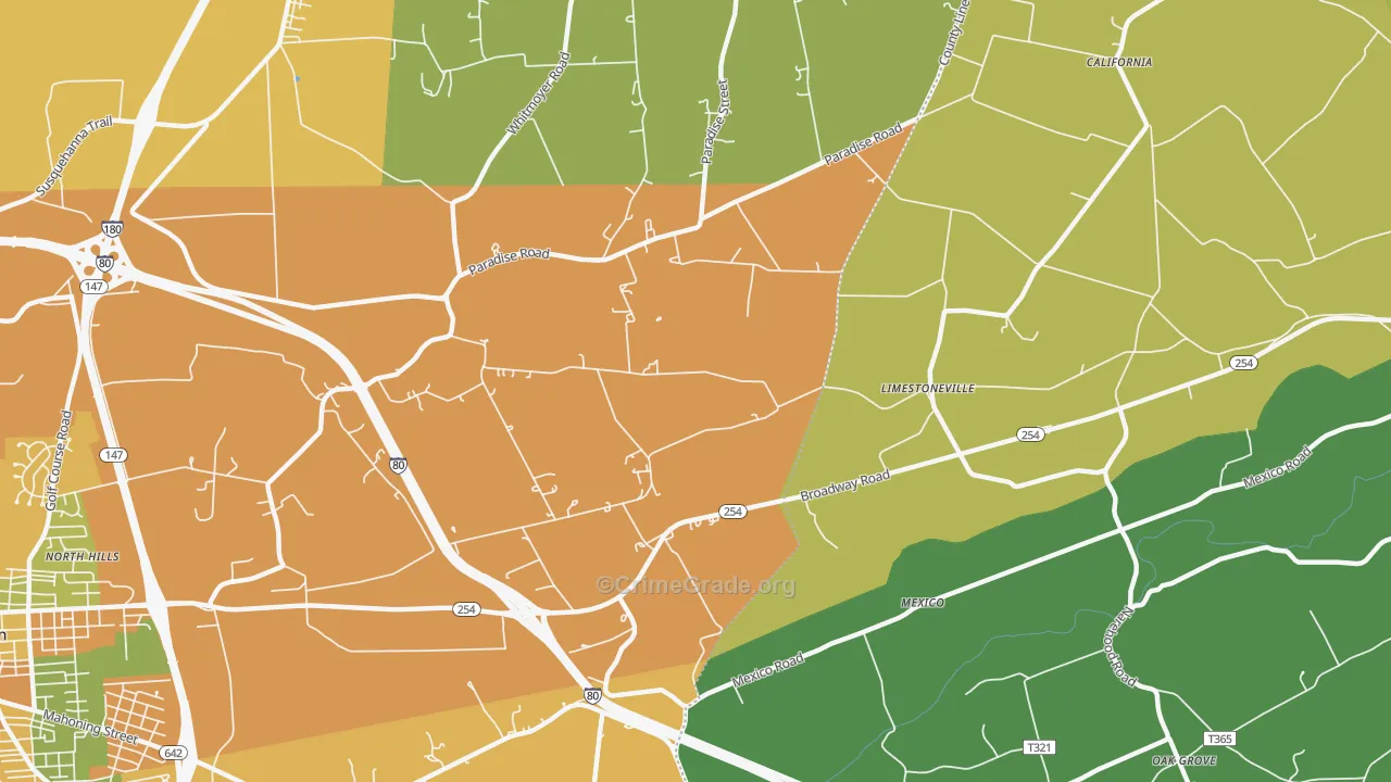 Limestoneville, PA Map of Burglary Rates
