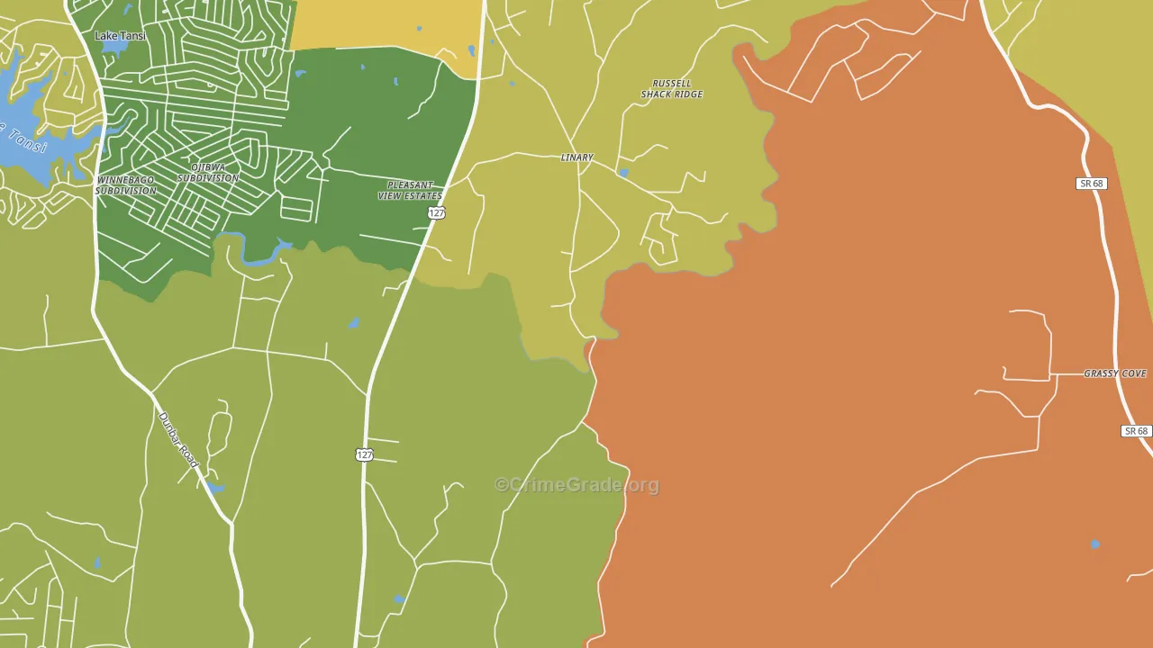 Linary, TN Map of Burglary Rates