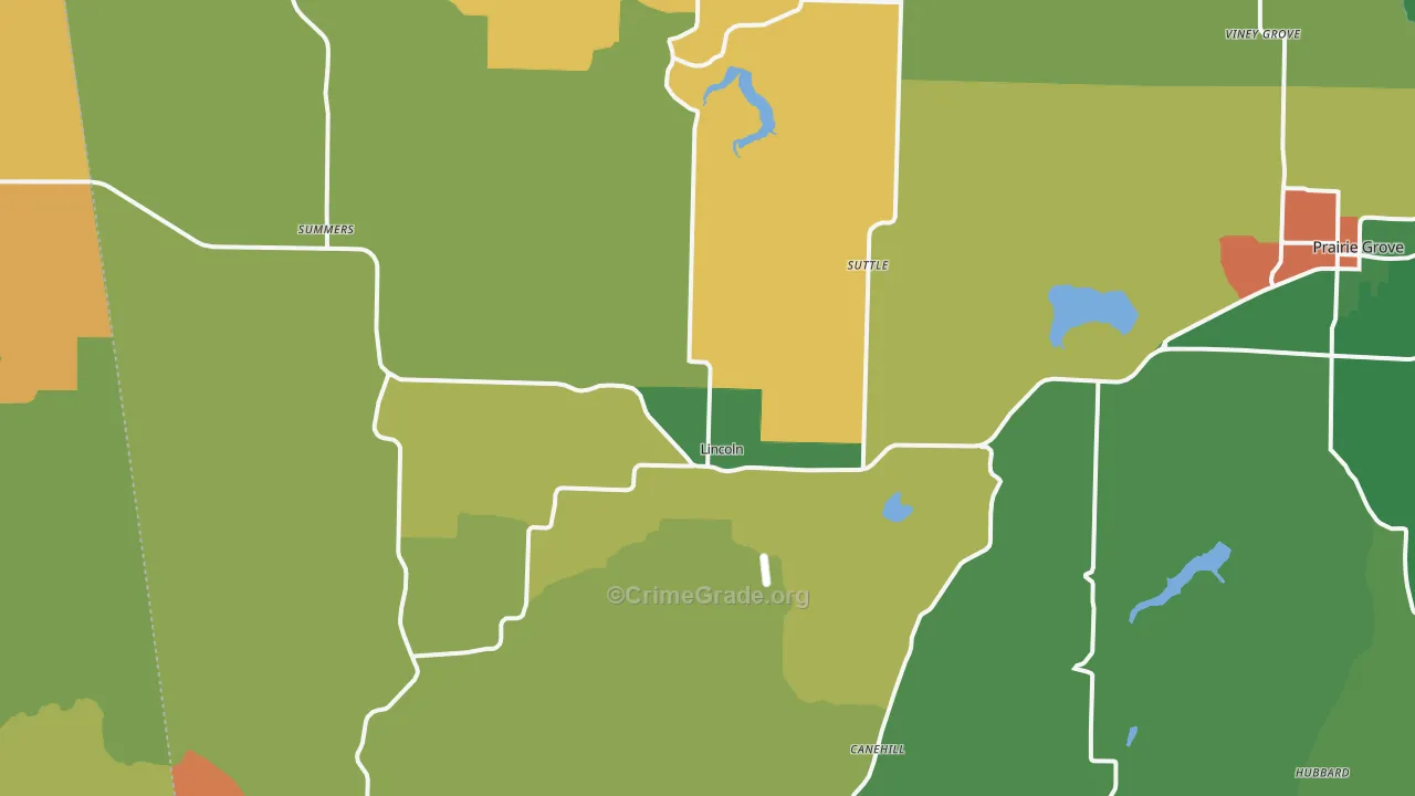 Lincoln, AR Map of Burglary Rates