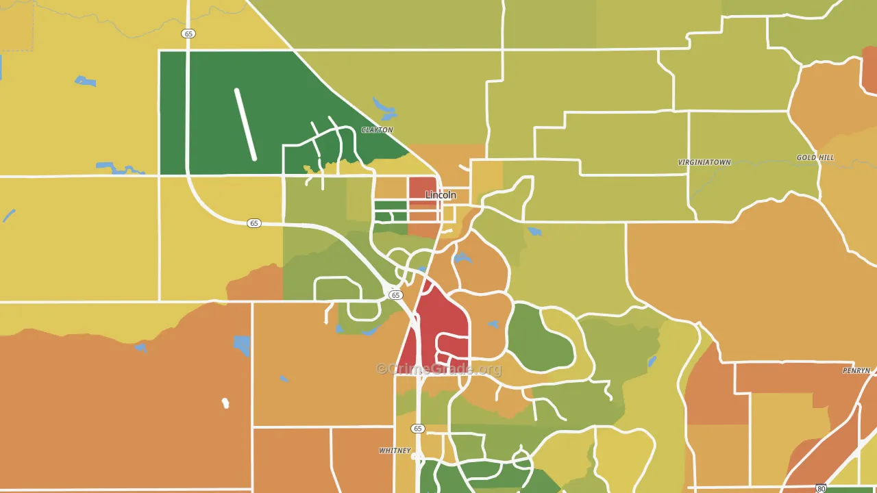 Lincoln, CA Map of Burglary Rates
