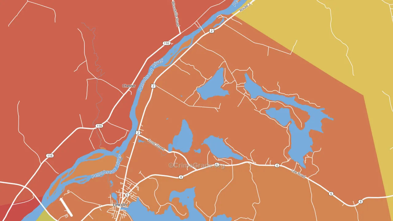 Lincoln Center, ME Map of Burglary Rates