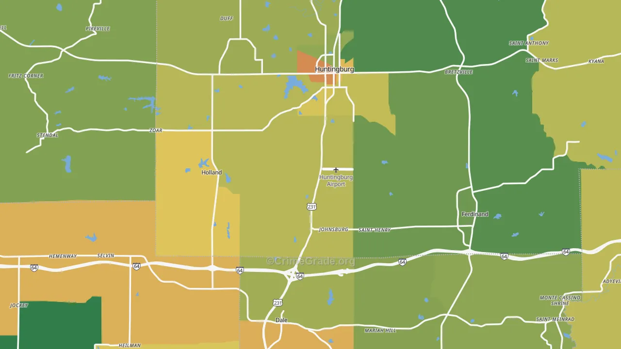 Lincoln City, IN Map of Burglary Rates