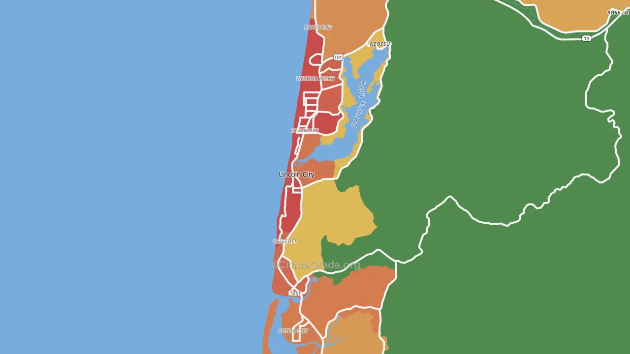 Lincoln City, OR Map of Burglary Rates
