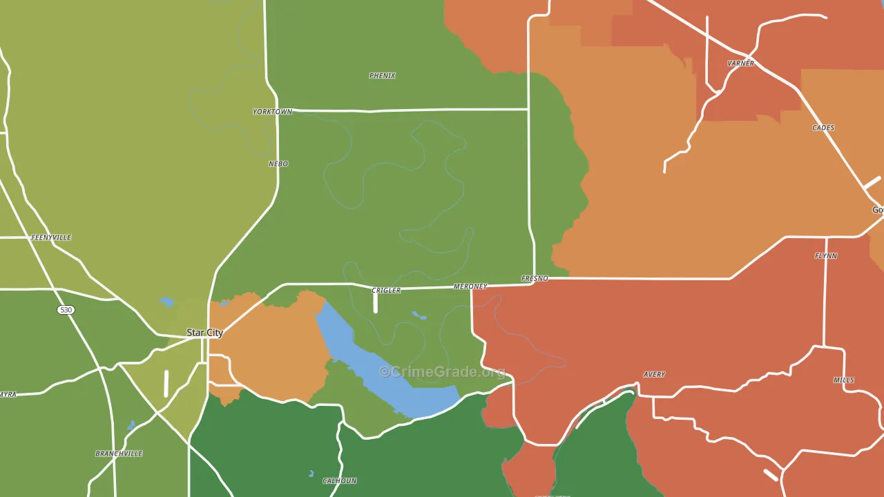 Lincoln County, AR Map of Burglary Rates