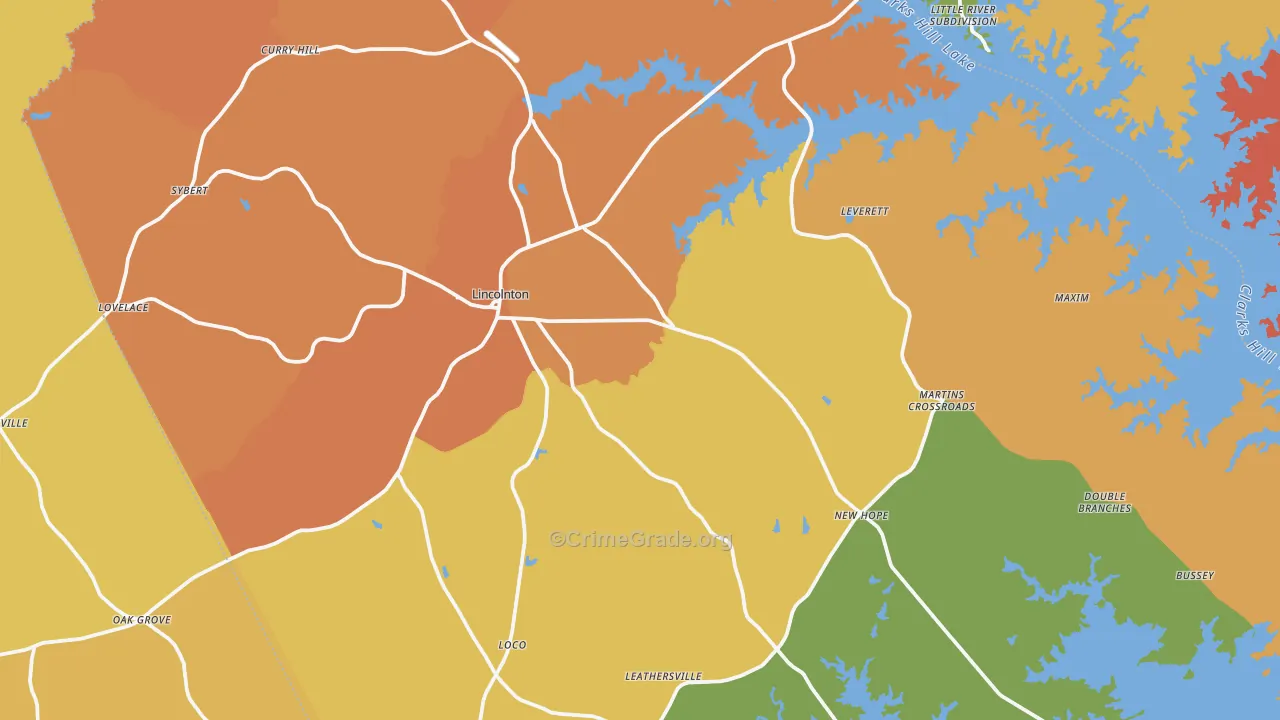 Lincoln County, GA Map of Burglary Rates