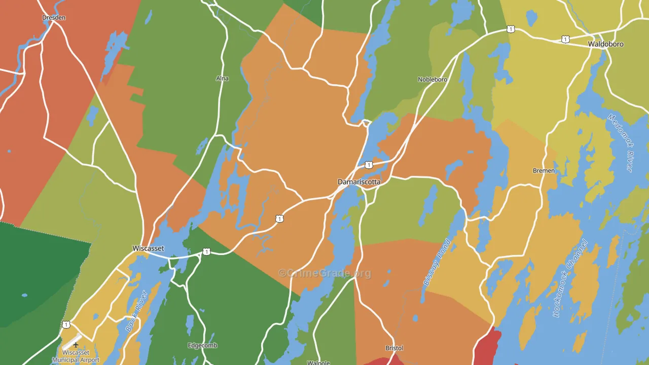 Lincoln County, ME Map of Burglary Rates