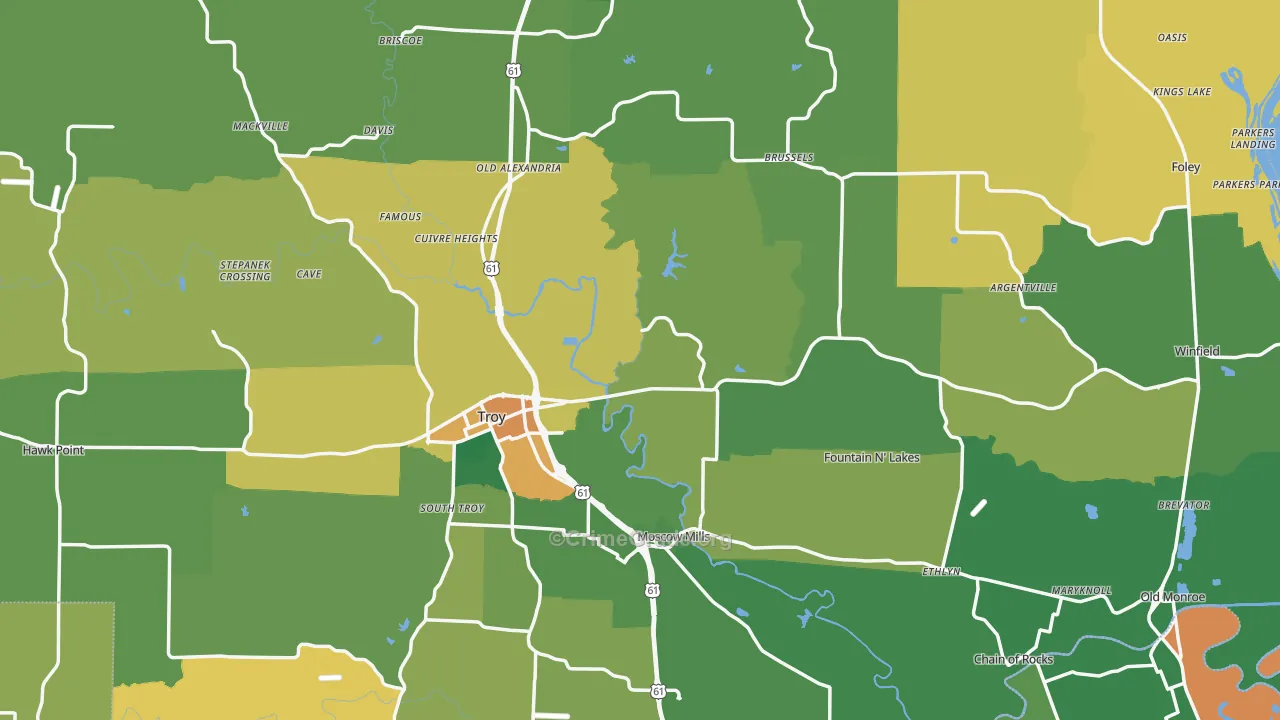 Lincoln County, MO Map of Burglary Rates