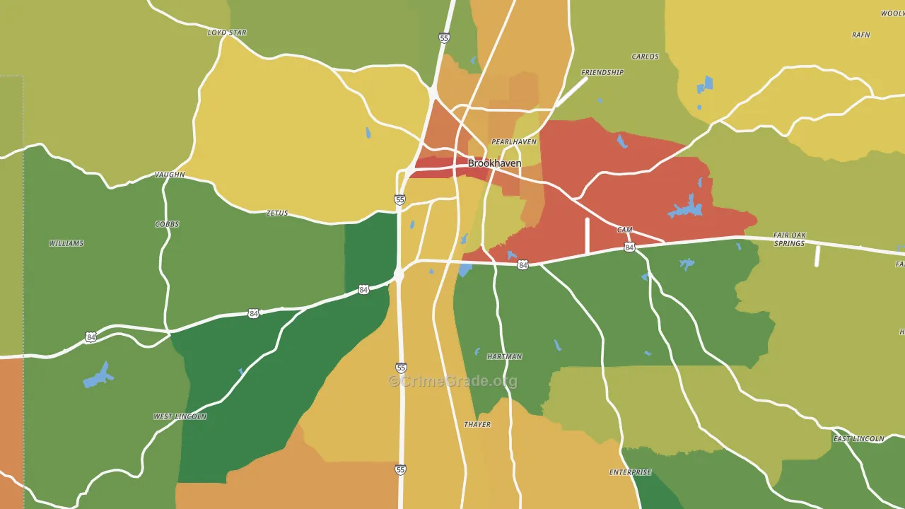 Lincoln County, MS Map of Burglary Rates