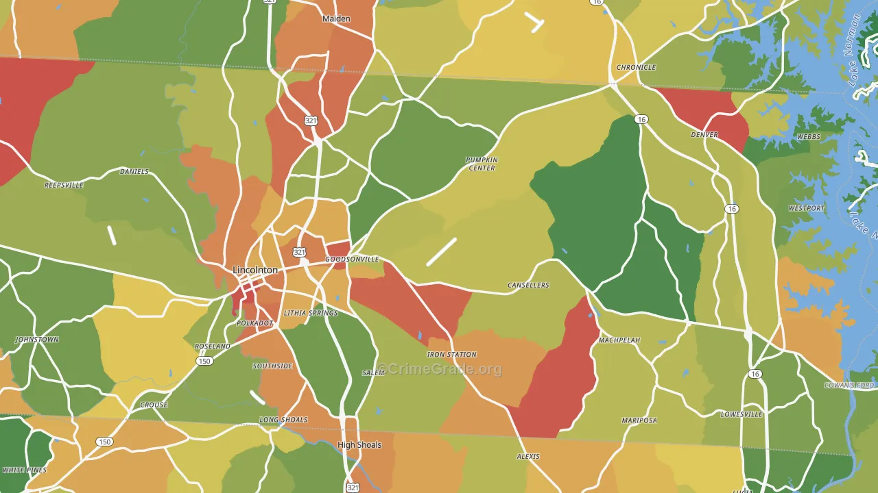 Lincoln County, NC Map of Burglary Rates