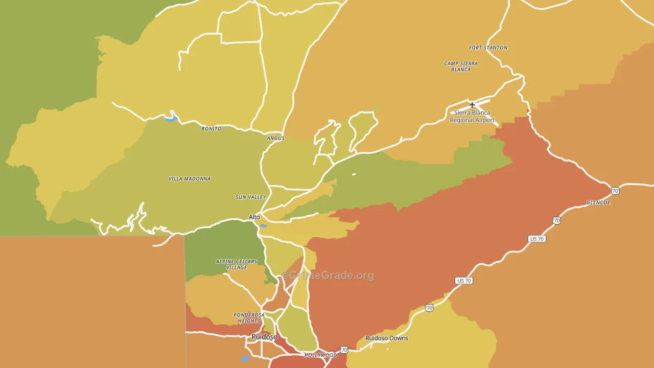 Lincoln County, NM Map of Burglary Rates